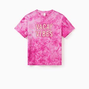 Women Short-sleeve Cotton Top Hot Pink Tie-dye Letter Print Tee S, M, L, XL
